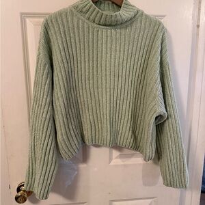 H&M Green Cowl Turtleneck Sweater Ribbed Knit